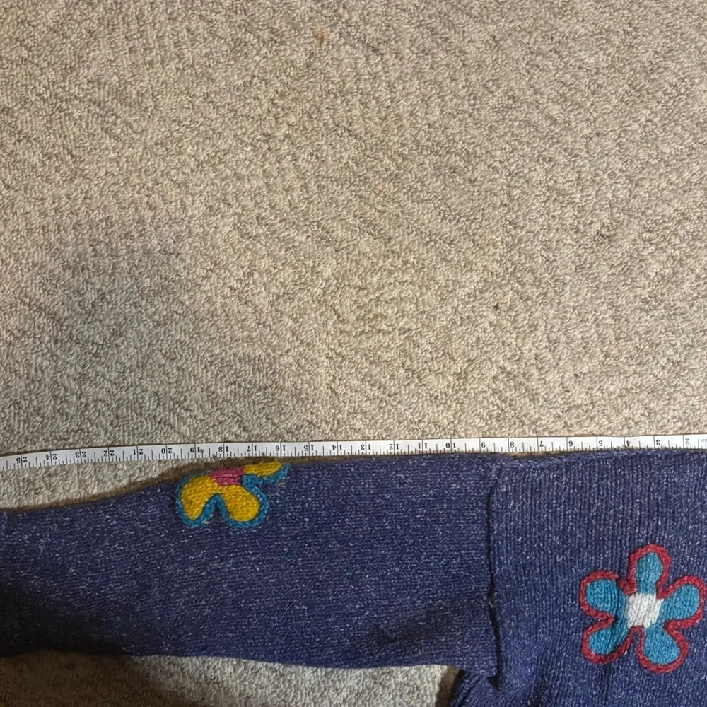 Floral Embroidered Blue Women's wool cardigan - Picture 3 of 16